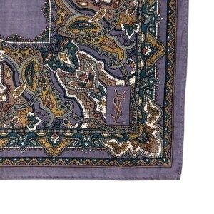 Vintage YVES SAINT LAURENT Purple Paisley Bandana - YSL Logo Paris Detail